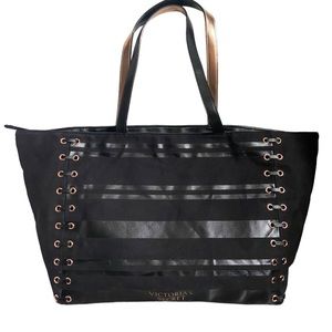 Victorias Secret Lace Up Corset Black & rose Gold Weekender Travel Tote Bag